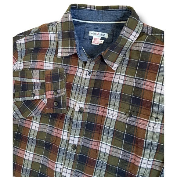 carbon 2 cobalt Other - Carbon 2 Cobalt Mens‎ Plaid Flannel Button Down Shirt Green Brown Pink 133691 M